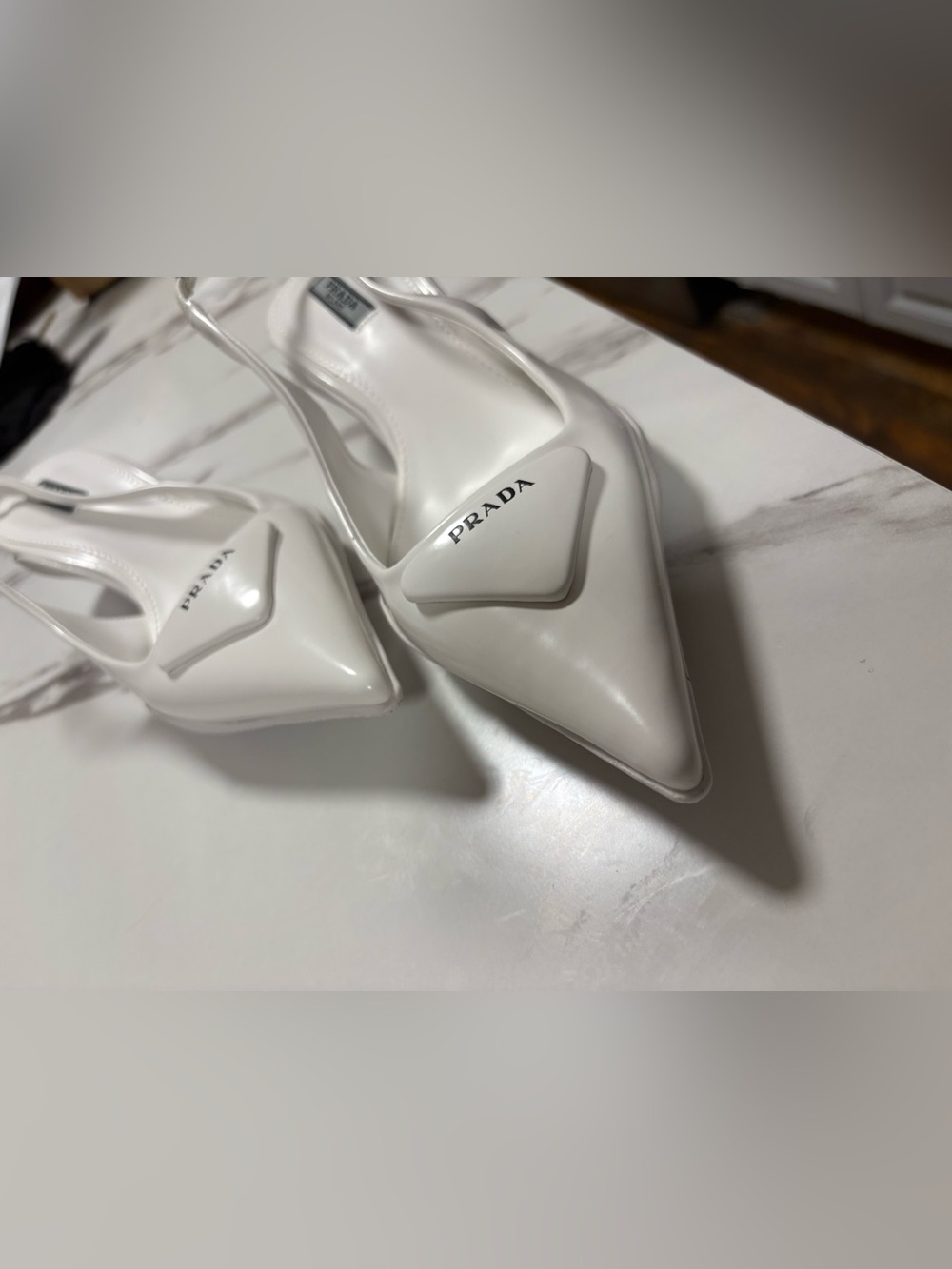 Prada White Patent Slingback Pumps with Pointed Toe - Picture 5 of 5